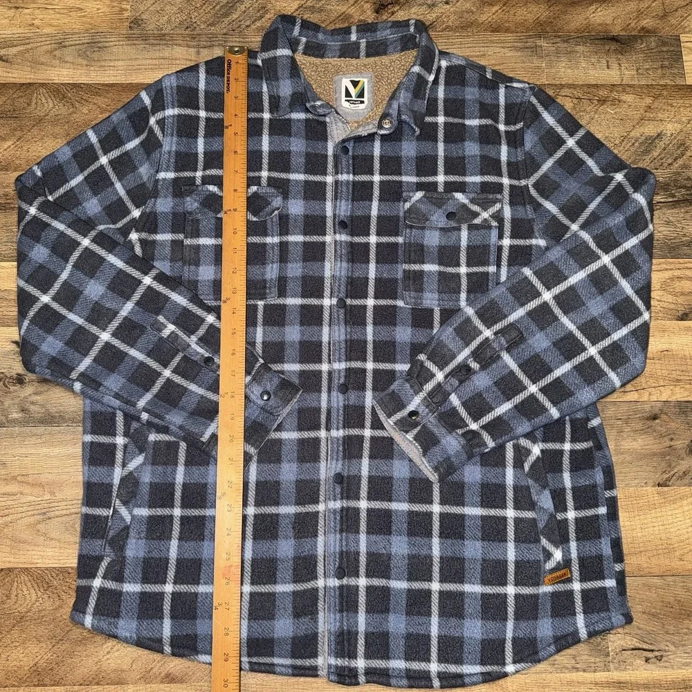Voyager Sherpa Lined Men's Flannel Fleece Shirt Jacket Blue Plaid Size XL